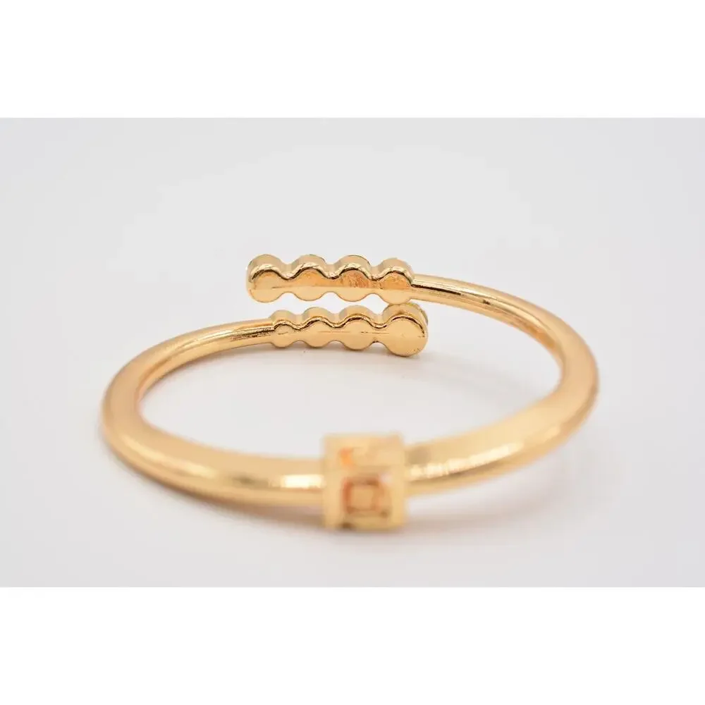 Hinged Bangle Bracelet Shiny Rhinestone Crystal Sparkling Gold Tone Bin8